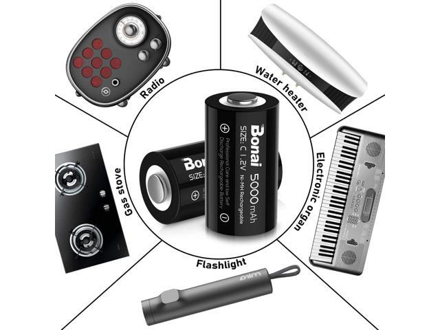 BONAI Rechargeable C Batteries 5,000mAh 1.2V Ni-MH High Capacity High Rate C Size Battery C Cell Rechargeable Batteries (8 Pack)