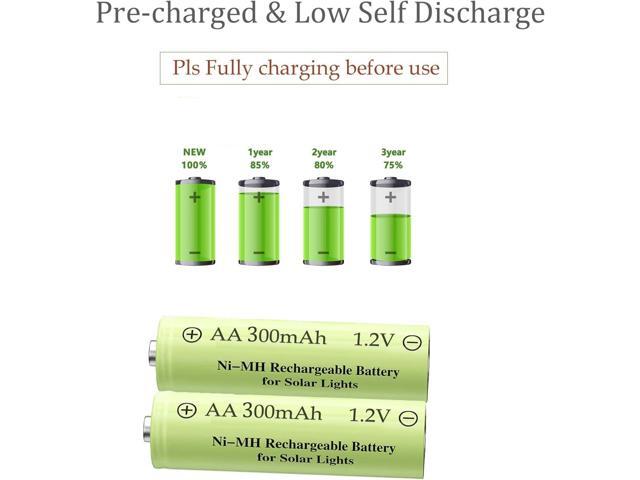 12 Packs 1.2V AA 300mAh Ni-MH Rechargeable Batteries for Solar Lights (AA Size)