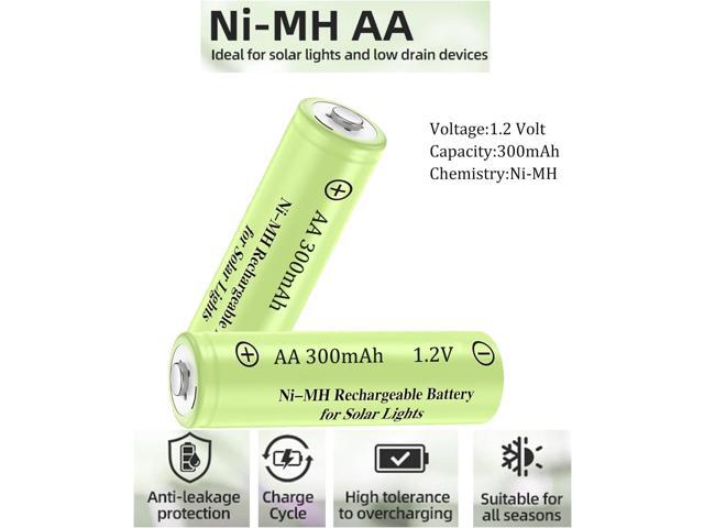 12 Packs 1.2V AA 300mAh Ni-MH Rechargeable Batteries for Solar Lights (AA Size)