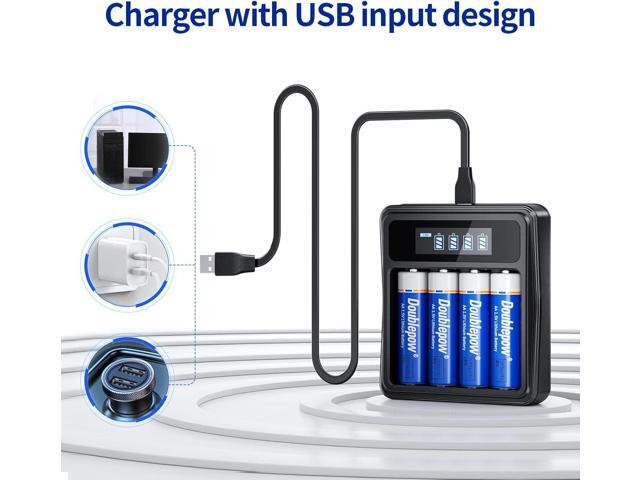 Rechargeable AA Lithium Batteries 1.5V with Charger, 4 Bay Individual Battery Charger,Fast Charging,4 Pack