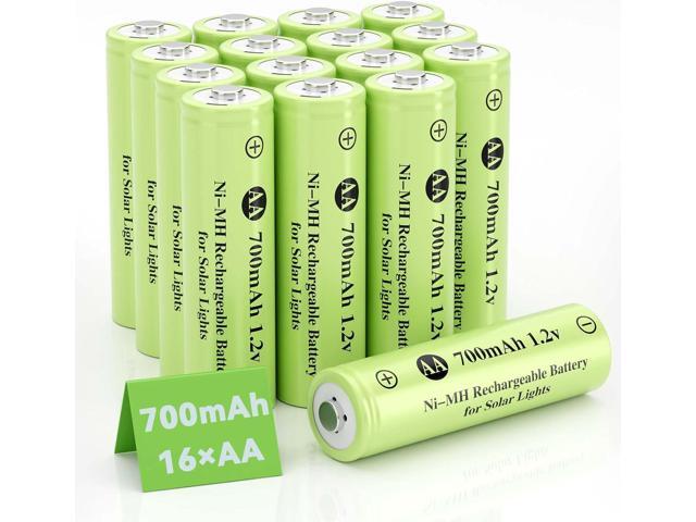 1.2V AA 700mAh NiMH Rechargeable Battery, 16 Pack Double A Solar Lights Battery for Outdoor String Light, Pathway Lights.