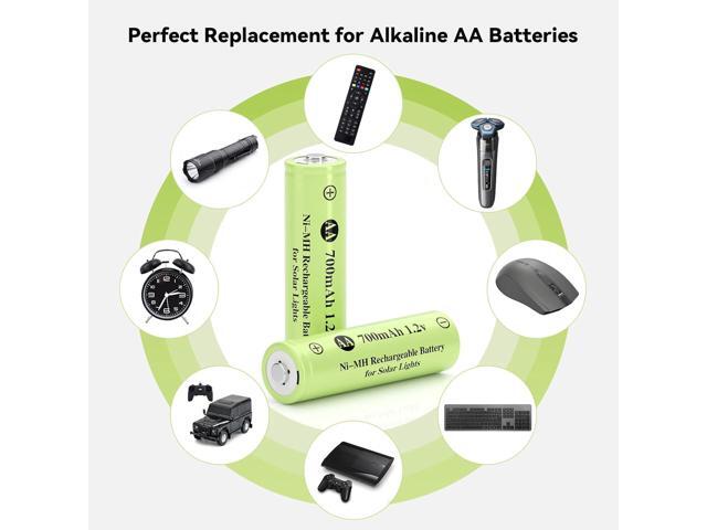 16 Pack Rechargeable AA Solar Batteries Ni-Mh 1.2v 700mAh Pre-Charged Double A Battery for Outdoor Solar Garden Landscape Lights