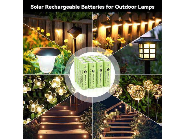 16 Pack Rechargeable AA Solar Batteries Ni-Mh 1.2v 700mAh Pre-Charged Double A Battery for Outdoor Solar Garden Landscape Lights