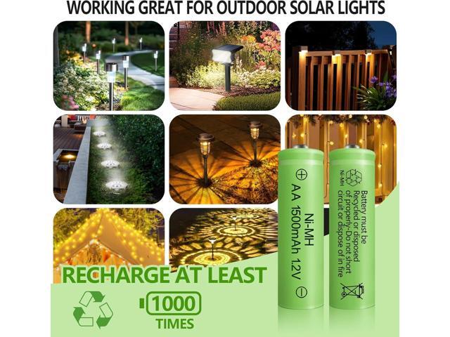 Rechargeable AA Batteries NIMH 1.2V 1500mAh Double A Battery AA Solar Battery for Solar Light Lantern Household Devices, 16 Pack