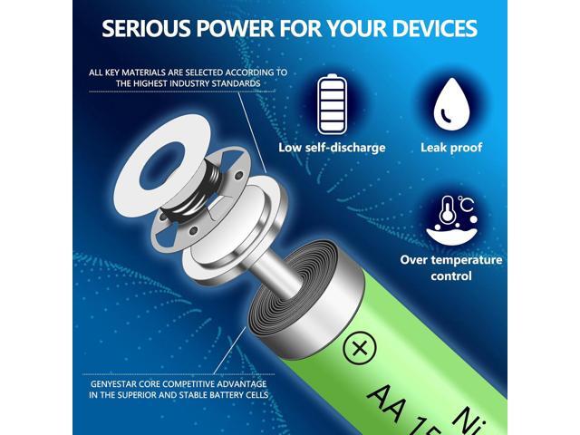 Rechargeable AA Batteries NIMH 1.2V 1500mAh Double A Battery AA Solar Battery for Solar Light Lantern Household Devices, 16 Pack