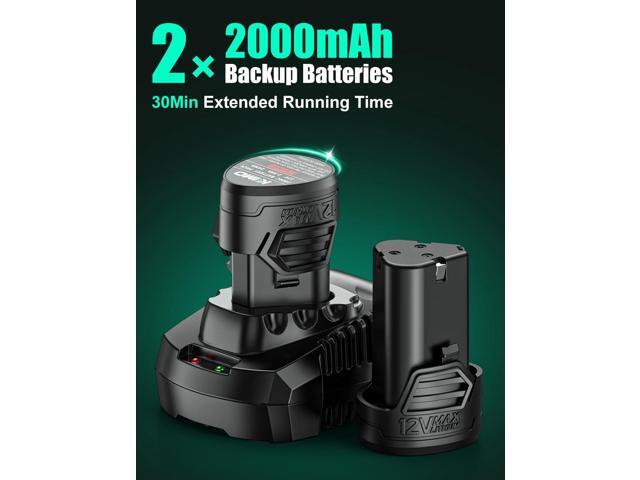 KIMO 2 Pack of 12V 2.0Ah Lithium-Ion Battery for KIMO 12V Ratchet Wrench, Brad Nailer, Drill Driver, Compatible with KIMO 12 Volt Power Tools