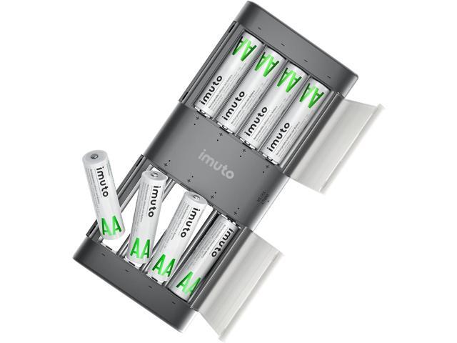 imuto Rechargeable aa Batteries with Charger, 2000mWh aa Lithium Batteries 8 Pack, 8 Slot Slim Lithium aa Battery Charger, 1.5V 2A Output, 1600+...
