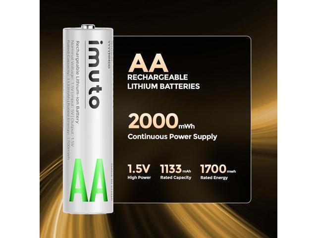 imuto Rechargeable aa Batteries with Charger, 2000mWh aa Lithium Batteries 8 Pack, 8 Slot Slim Lithium aa Battery Charger, 1.5V 2A Output, 1600+...