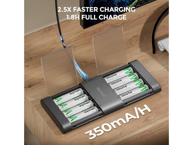 imuto Rechargeable aa Batteries with Charger, 2000mWh aa Lithium Batteries 8 Pack, 8 Slot Slim Lithium aa Battery Charger, 1.5V 2A Output, 1600+...