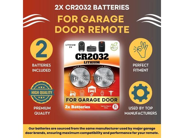 Garage Door Opener Battery - 2 Pack CR2032 Button Lithium 3V Replacement Power for Major Remotes, Keypads, Sensors