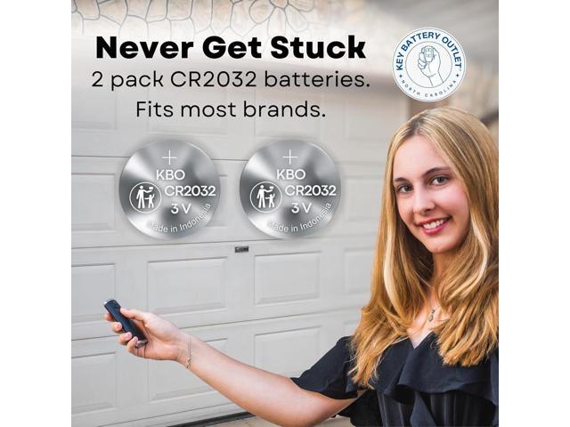 Garage Door Opener Battery - 2 Pack CR2032 Button Lithium 3V Replacement Power for Major Remotes, Keypads, Sensors