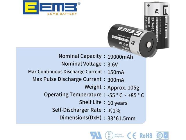 EEMB 8Pack ER34615 D Cell Batteries 3.6V Lithium Battery 19Ah Li-SOCL Non-Rechargeable Battery LS-33600 SB-D02 XL-205F for CNC Machine Tool,...