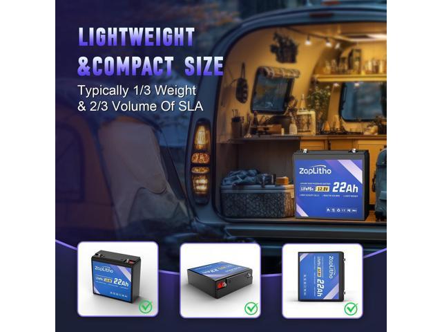 12V 22Ah LiFePO4 Lithium Battery with 25A BMS, LiFePO4 Deep Cycle Grade A Cells, Lightweight Lithium Iron Phosphate Battery for Fish Finder, Ham...