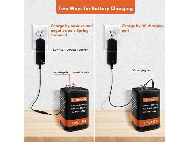 Rechargeable 6 Volt 4.5AH Lantern Battery with Charger, LiFePO4 6V Batteries 1500 Cycles with BMS (Screw Terminals), 4R25 Lantern Battery...