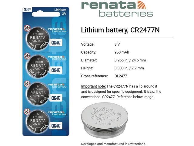 Renata CR2477N Batteries - 3V Lithium Coin Cell 2477 Battery (4 Count)