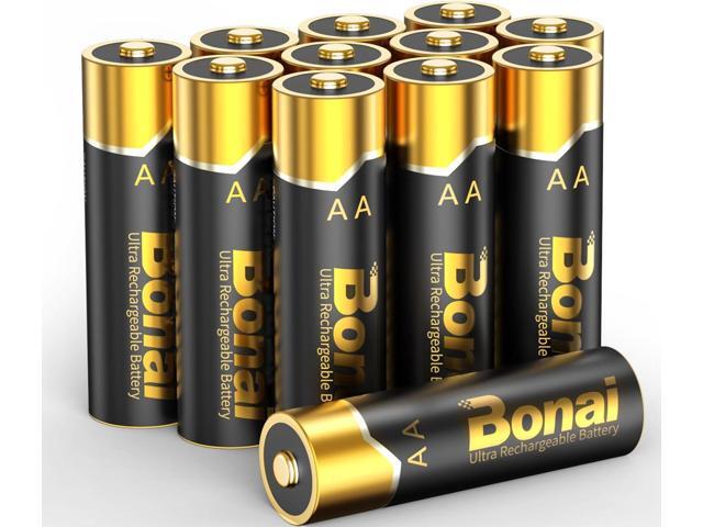 BONAI Gold Rechargeable AA Battery Pro 12 Count, High Capacity 2800mAh NiMH Batteries Low Self Discharge