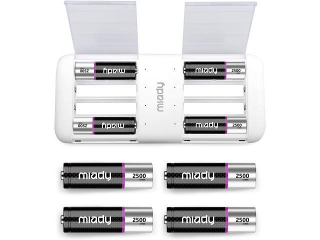 Miady Rechargeable Lithium AA Batteries 8 Pack with Fast Charger, 1.5V 2500mWh High-Power Lithium Batteries AA,Low Self-Discharge Double A...