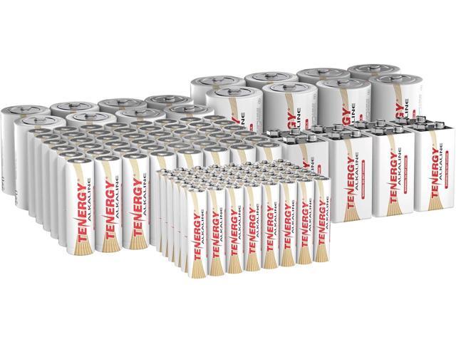Tenergy 120 Pack Alkaline Batteries, 48 Pack AA Batteries, 48 Pack AAA Batteries, 8 Pack C Size Batteries, 8 Pack D Size Batteries, and 8 Pack 9V...