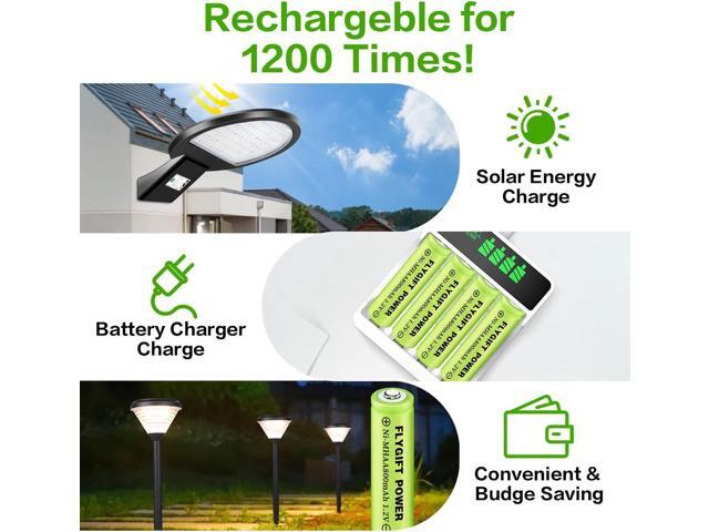 FlyGift AA Rechargeable Batteries 800mAh Ni-MH Double A 1.2V High Capacity Precharged Solar Batteries for Garden Lights, Landscape Outdoor Solar...