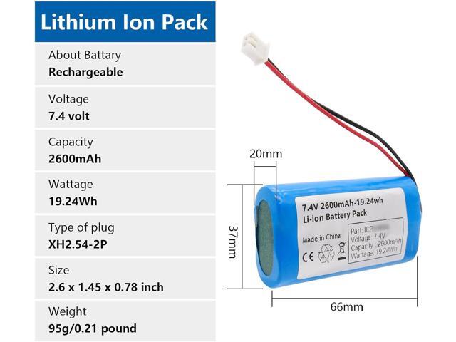 7.4V 2600mah-19.24Wh Rechargeable Li-ion Battery Pack, Replacement Batteries with XH2.54-2P Connector, for DIY Electronics Products, Toys,...