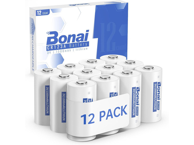 BONAI CR123A Batteries 3v Lithium Battery High Capacity CR123 CR17345 12PC for Flashlight and Security Device Non-Rechargeable