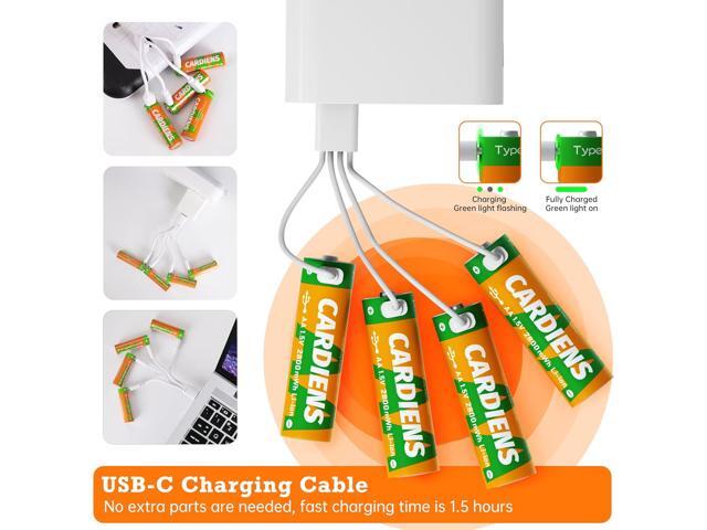 Rechargeable AA Batteries USB 2800mWh Rechargeable Lithium AA Batteries 1.5V Double A Battery with 4-in-1 USB-C Charging Cable and LED Charge...