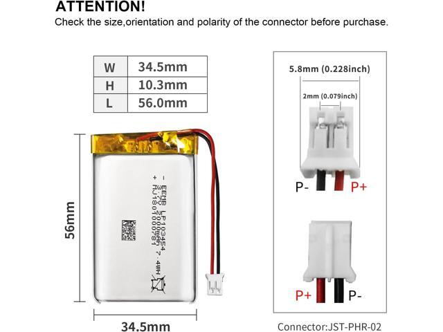 EEMB 3.7V Lithium Polymer Battery 2000mAh 103454 Lipo Rechargeable Battery Pack with Wire JST Connector for Speaker and Wireless Device- Confirm...