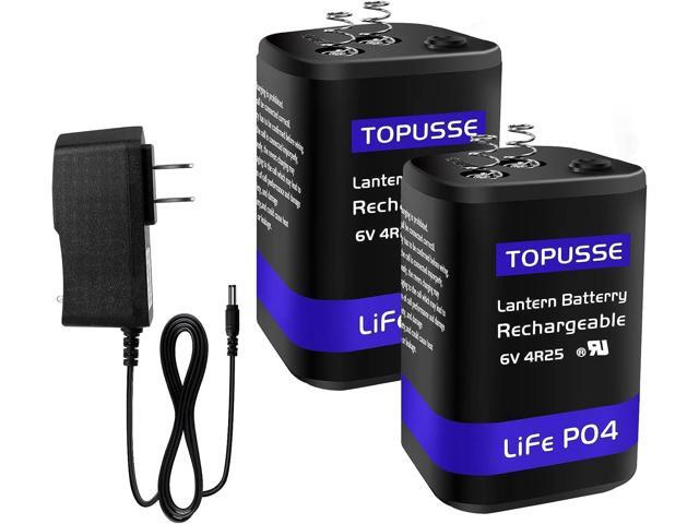 Rechargeable 6 Volt 4.5AH LiFePO4 Lantern Battery with Charger 1500+ Cycles, 6V Batteries Battery with BMS (Spring Terminals) 2 Pack