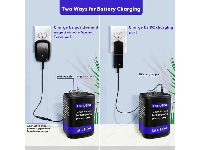 Rechargeable 6 Volt 4.5AH LiFePO4 Lantern Battery with Charger 1500+ Cycles, 6V Batteries Battery with BMS (Spring Terminals) 2 Pack