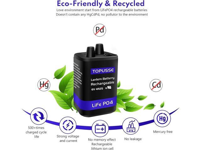 Rechargeable 6 Volt 4.5AH LiFePO4 Lantern Battery with Charger 1500+ Cycles, 6V Batteries Battery with BMS (Spring Terminals) 2 Pack