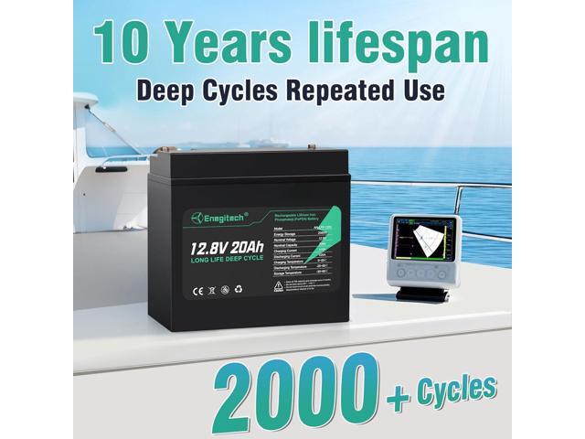 12V 20Ah LiFePO4 Lithium Battery, 2000+ Deep Cycles Rechargeable Battery, Built-in 20A BMS, Perfect for Fish Finders, Power Wheels, Solar/Wind...
