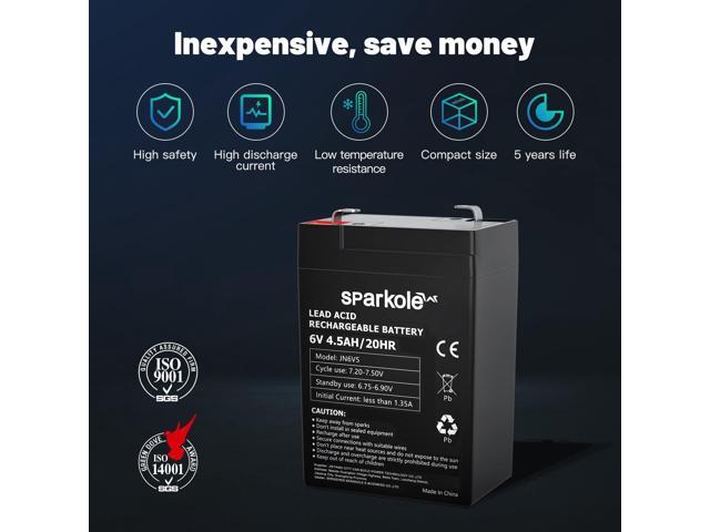 6v 4.5ah Battery Sealed Lead Acid Rechargeable Battery, Maintenance Free, for Children's Toy Car/Emergency Lighting/Solar Systems/Scooter/Deer...