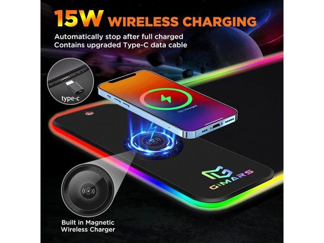 Gimars RGB Gaming Mouse Pad,15W Wireless Charging Mousepad with 10 Light Modes, Large Mousepad with Premium Smooth Surface, Non-Slip Mouse Mat for...