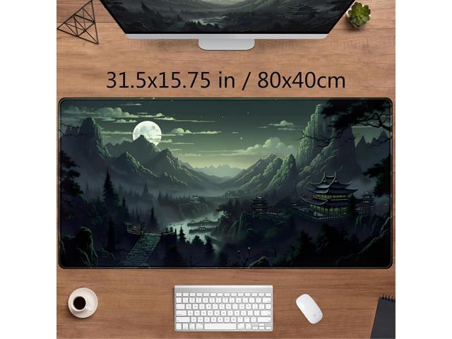 XXL Large Gaming Mouse Pad Anime Green Moon Mountains Desk Mat, Desk Decor Mousepad Computer Mat, Non-Slip Rubber Base Desk Pad, Laptop Keyboard...