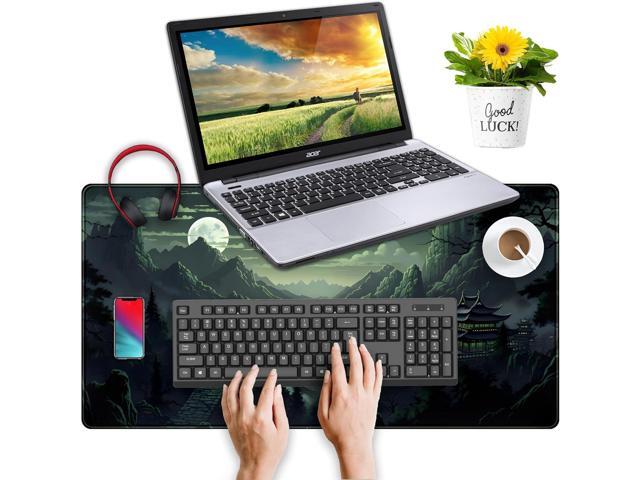 XXL Large Gaming Mouse Pad Anime Green Moon Mountains Desk Mat, Desk Decor Mousepad Computer Mat, Non-Slip Rubber Base Desk Pad, Laptop Keyboard...