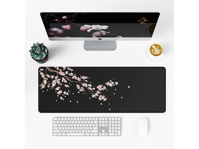 ETZ Japanese Plum Blossoms Black Mouse Pad (31.5 × 11.8 × 0.12 inch) Extended Large Mouse Mat Desk Pad, Stitched Edges Mousepad,Non-Slip Rubber...