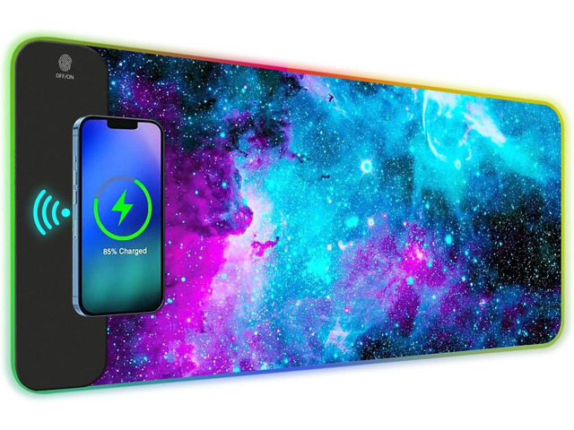 AIMSA Wireless Charging RGB Gaming Mouse Pad 15W, Extended LED Desk Mat Protector 800x300x4MM, 14 Light Modes Extra Large Mousepad Non-Slip Rubber...