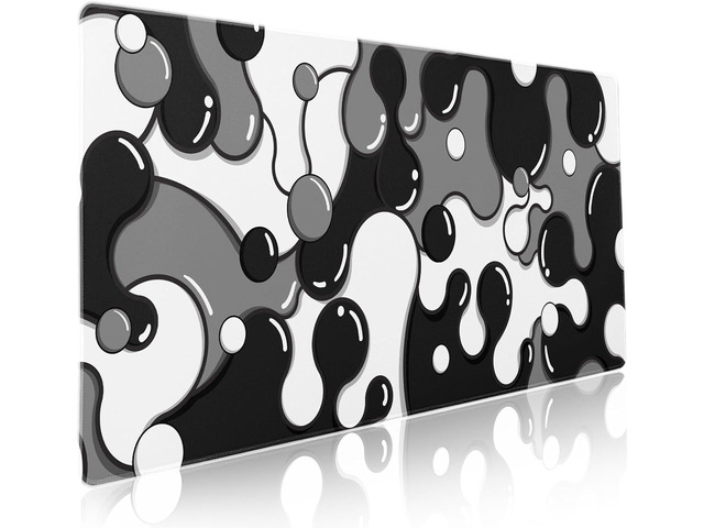 aportt Black White Grey Mouse Pad XXL Anime Cool Geometric Japanese Extended Desk Mat 90X40 CM Non-Slip Rubber Base Stitched Edge Large Mousepad...