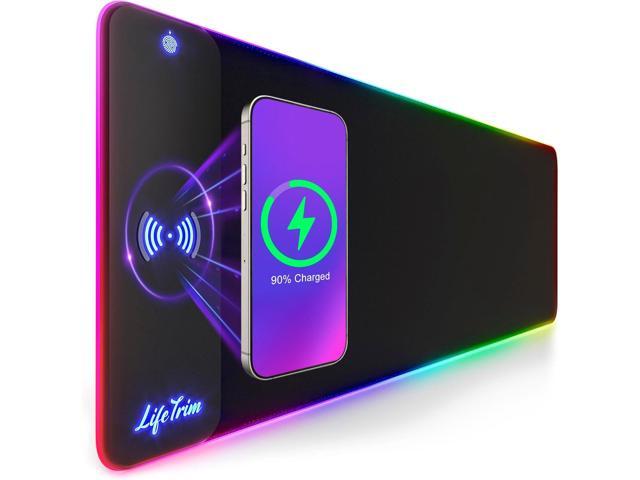 Wireless Charger LED Mousepad 35.5 x 12 Inch RGB Gaming Mouse Pad 10 Light Modes 4mm Thick Large Desk Pad Wireless Charging Cool Mouse Pad for PC...