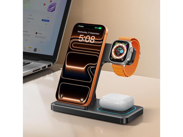 DUMTERR 3 in 1 Charging Station for Apple, Wireless Charger for iPhone 17 16 15 14 13 12 11 Pro Max, Foldable Wireless Charging Station for...