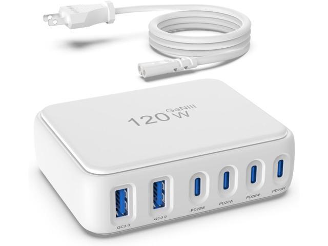 USB C Charger Block, 120W GaN 6 Port Fast Charging Station Hub for Multiple Devices, PD 3.0 USB Wall Charger Power Strip Adapter Compatible with...