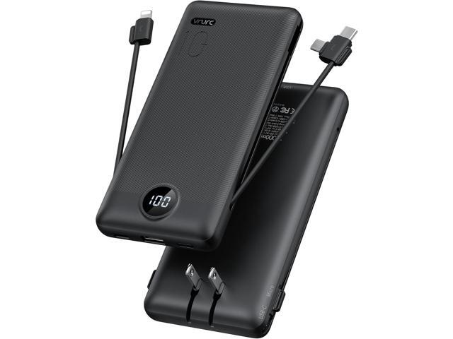 Portable Charger,Power Bank Built-in Cables and AC Wall Plug,VRURC USB C Portable Bank 10000mAh,Travel Essentials Phone Charger Compact Lightweight...