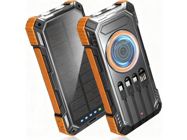 Solar Power Bank,49800mAh Wireless Portable Phone Charger with Built-in 4 Cables,22.5W Fast Charging External Battery Pack PD 3.0 USB-C In/Output...