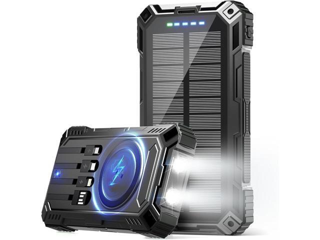 Power Bank 49800mAh Solar Portable Charger Wireless Charging USB-C 15W Fast Charging with 4 Built-in Cables LED Flashlight Battery Pack Compatible...