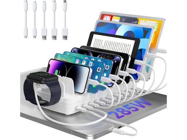 285W Charging Station for Multiple Devices, 10 Ports Fast Multi-Device Charger Organizer Compatible with MacBook Pro Laptop, iPhone, Android, Ipad,...