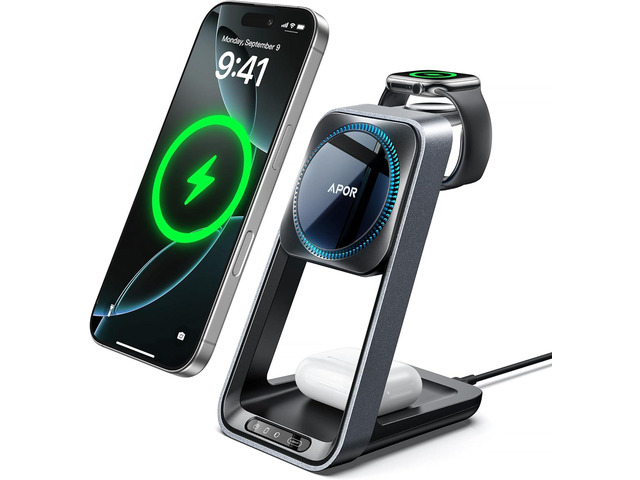 3 in 1 Charging Station for iPhone, Magsafe Wireless Charger with Cooling Fan for iPhone 16 15 14 13 12 Series & Apple Watch Charger 10/Ultra 2,...