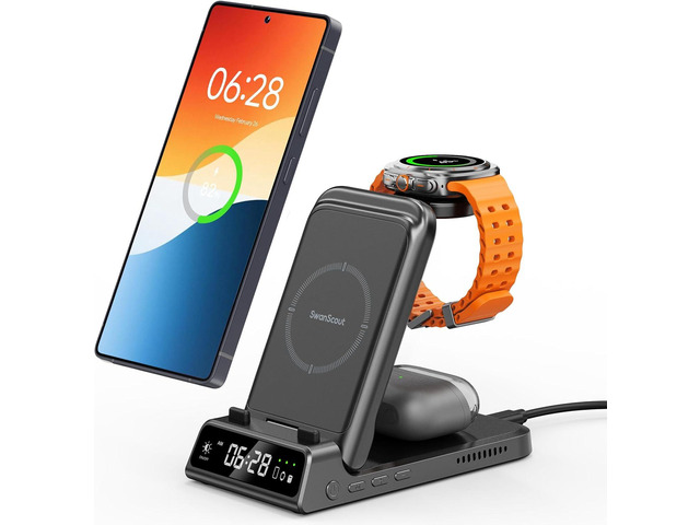 Charging Station for Samsung, SwanScout 703S, Wireless Charger for Galaxy S25 Ultra/S25+/S25/S25 Edge/S24 Ultra/S24+/S24/S23, Galaxy Watch 8/8...