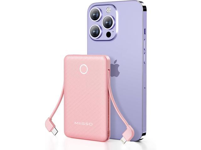 miisso 6000mah Ultra Slim Built in Cables Power Bank, Card Size Built in USB C Cords Battery Pack Portable Charger for Phones, 3 Output External...