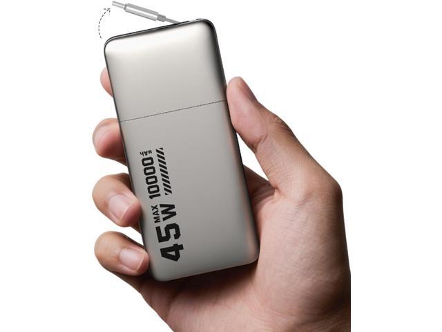 MFish 45W Power Bank, Portable Charger Built-in Retractable Cables with LED Display, 10000mAh 2 USB-C Fast Charging Powerbank for iPhone 17/16/15...