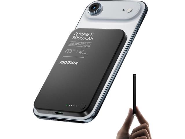MOMAX Q. MAG Magnetic Power Bank 5000mAh, 0.3' Ultra Slim Portable Charger Battery Pack for iPhone Air/17 Pro Max/17 Pro/16/15/14/13/12 (1*USBC Port...